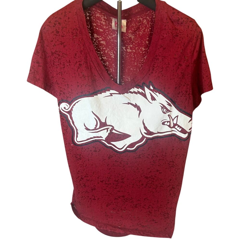KA Knights Arkansas Razorbacks red burnt out t-shirt w/ large hog mascot sz L